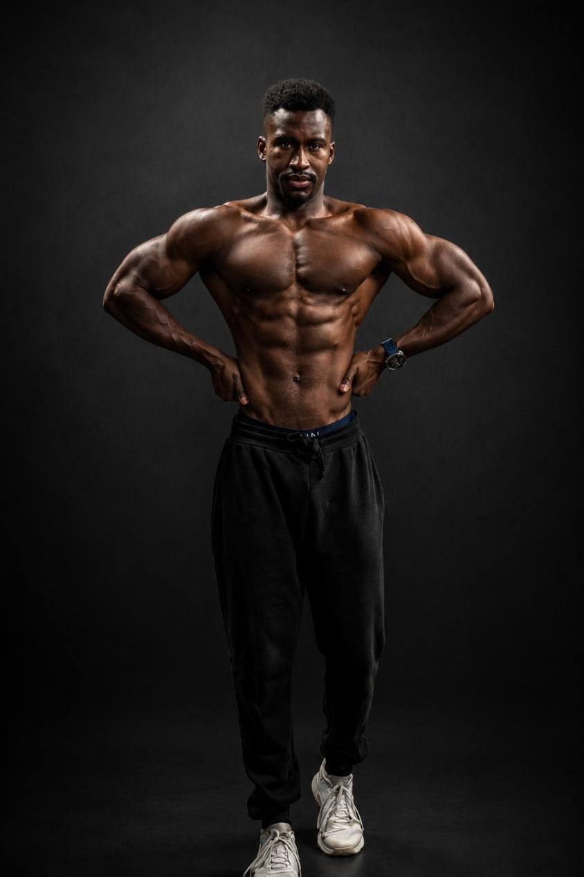 Coach Mo standing in a dark studio, facing the camera